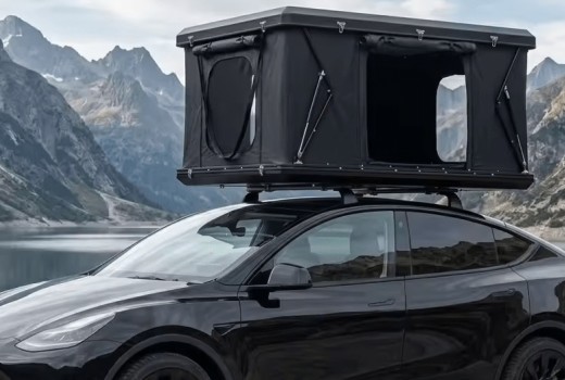 Tesla Car Camping Setup EV Rooftop Tent