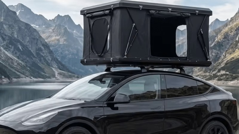 Tesla Car Camping Setup EV Rooftop Tent